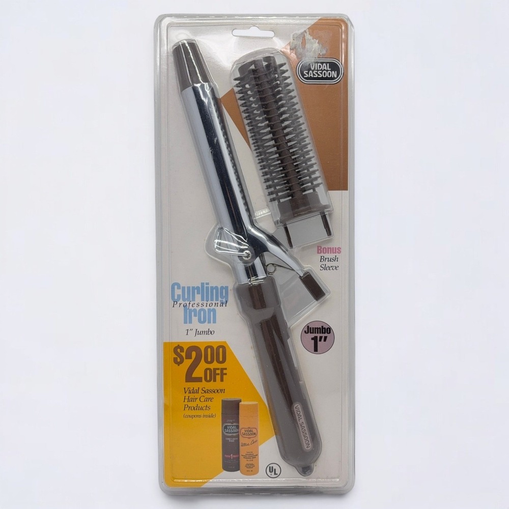 Vidal Sassoon Curling Iron 1 Inch Brown Vintage VS-100C Brush Sleeve NEW